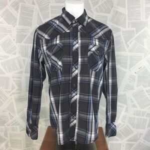 Carbon pearl snap plaid gray long sleeve XL